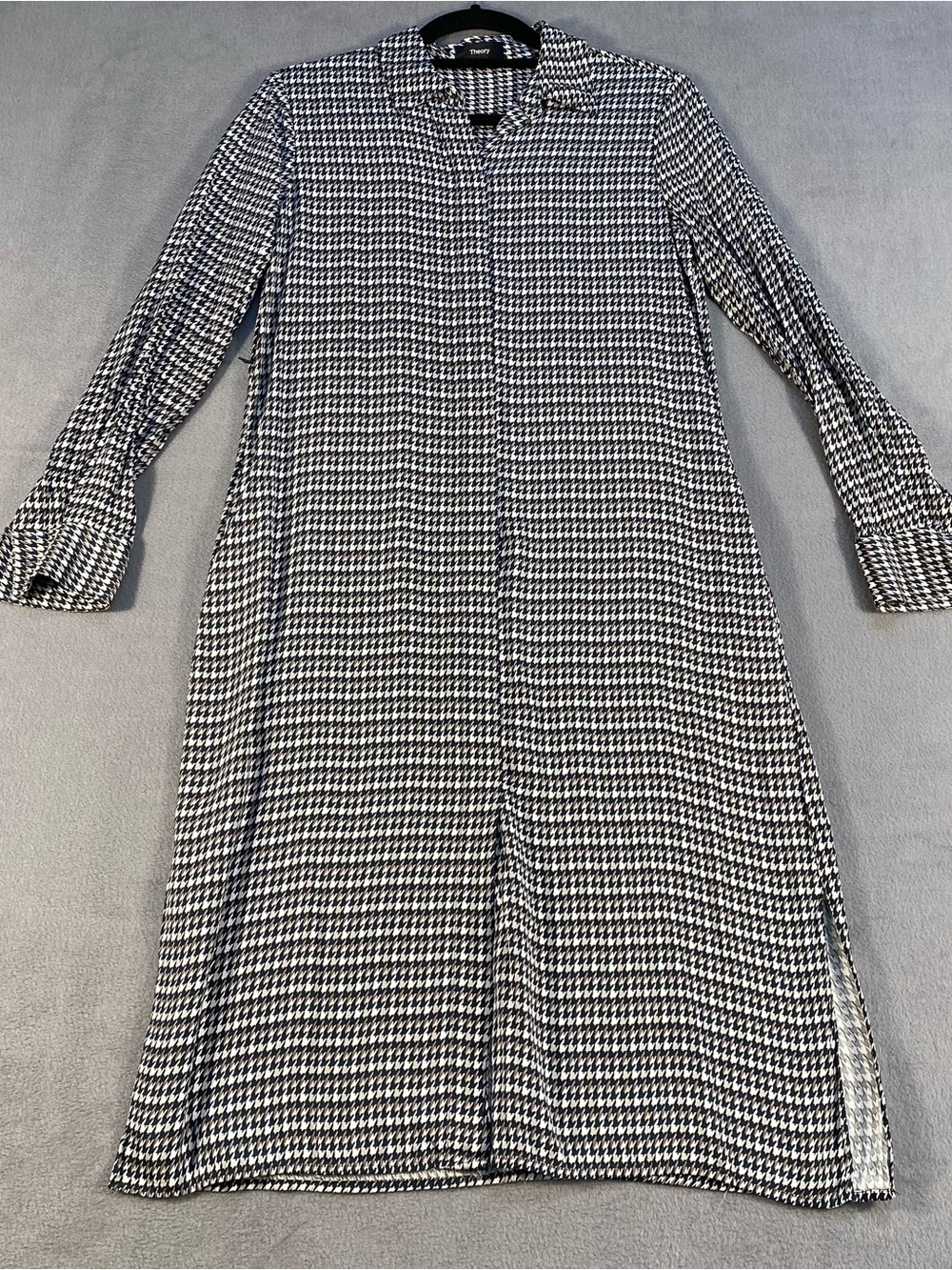 Theory Women’s Houndstooth Long sleeves Shirt Dress - Black and White, size S